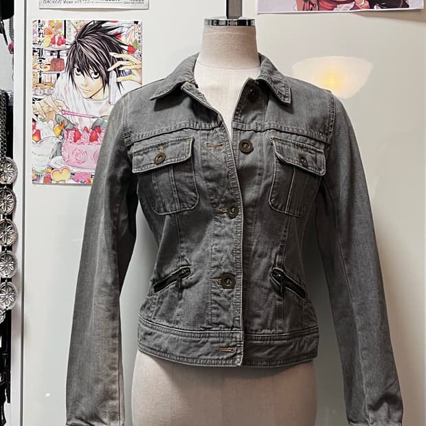 comme ca ism 꼼사이즘 그레이 데님 크롭 자켓