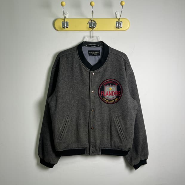 MACRICHARD 그레이 울 바시티 자켓 L