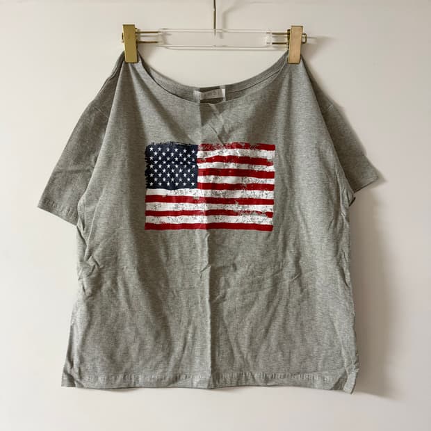 새상품 여자 원 오프숄더 성조기 반팔