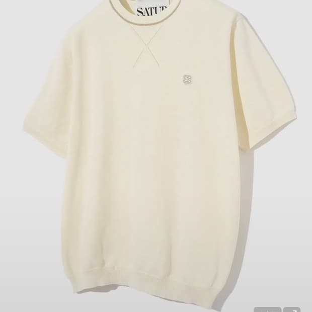 [5회미만 착용]세터 클래식 베이직 로고 와펜 니트반팔 크림 L