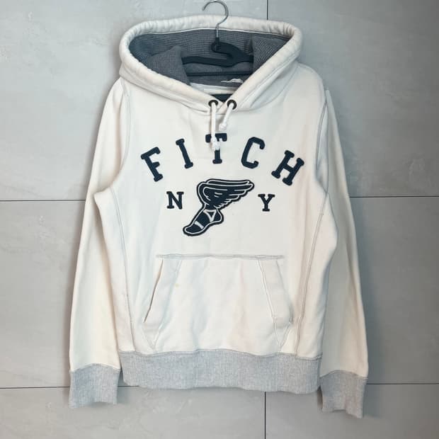 극희귀 아베크롬비 스펠로고 화이트 후드티 (S)