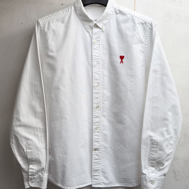 AMI Paris Red Heart Logo Oxford Shirt
