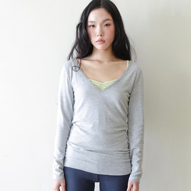 샵페어리 iris long top grey 아이리스 롱탑 멜란지 그레이