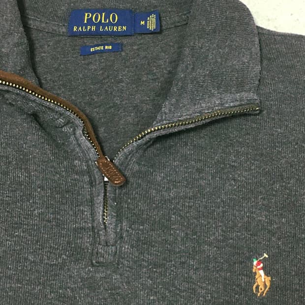 폴로랄프로렌-클래식 에스터이트 리브 쿼터 지퍼 풀오버 스웨터 다크 그레이