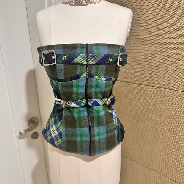 (세트)체크무늬 코르셋탑치마 투피스