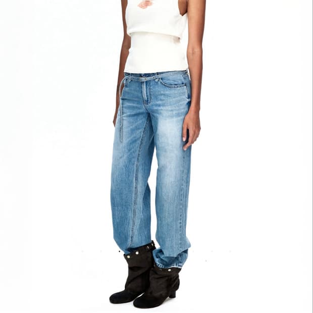 마지셔우드 belted wide leg jeans blue