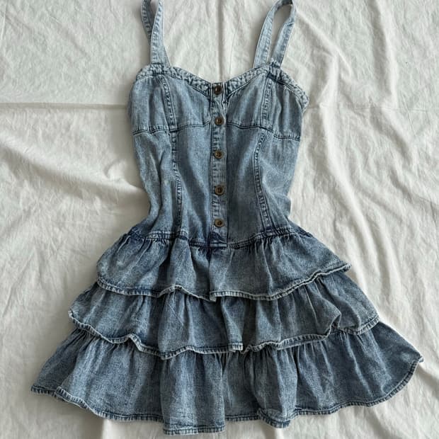 키치 데님 캉캉 미니 원피스