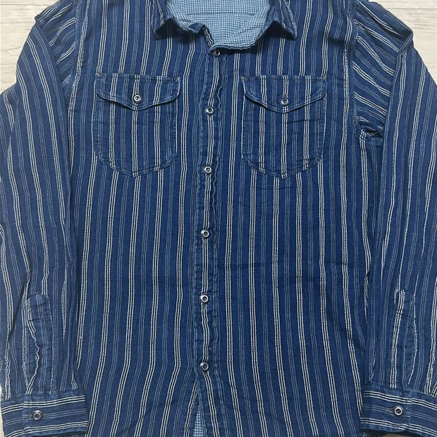 RRL 더블페이스 인디고 스트라이프 워크 셔츠 M