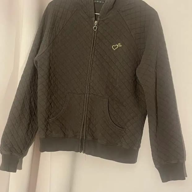빈티지 브라운 하트자수 후드집업