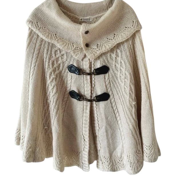 엑시즈팜 빈티지 아이보리 니트 판초 케이프 모리걸 라떼갸루