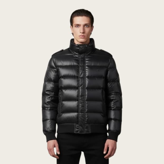 L/ 버버리 블랙라벨 로고 나일론 구스패딩