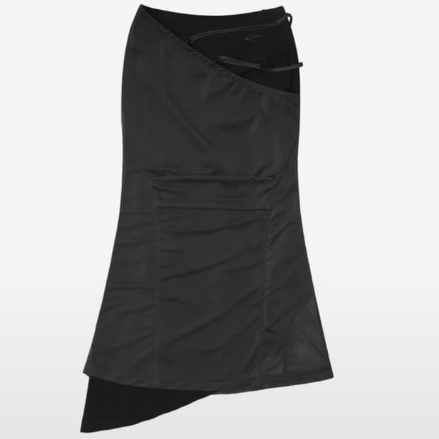 오호스 ojos Layered Mesh Strap Skirt black
