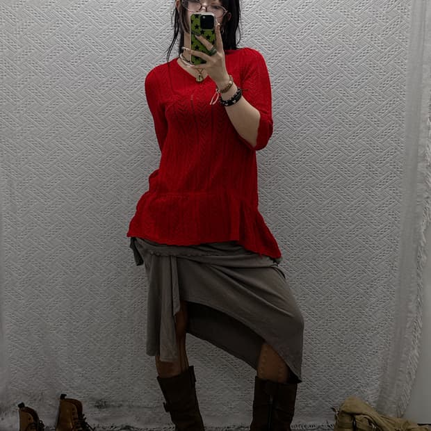 빈티지 오리엔탈 보헤미안 히피 펀칭 셔링 플레어 니트 K0018