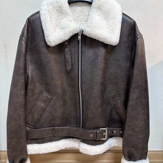 론트 003 비건 레더 벨트 무스탕 (브라운 / L사이즈) 