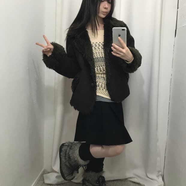 브라운 퍼 포인트 자켓 코디 세트 🤍