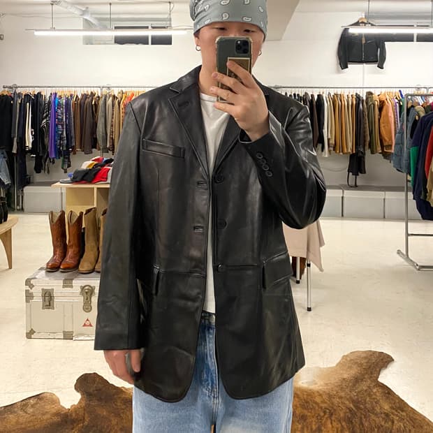 VTG leather blazer jacket 빈티지 레더 블레이저 자켓