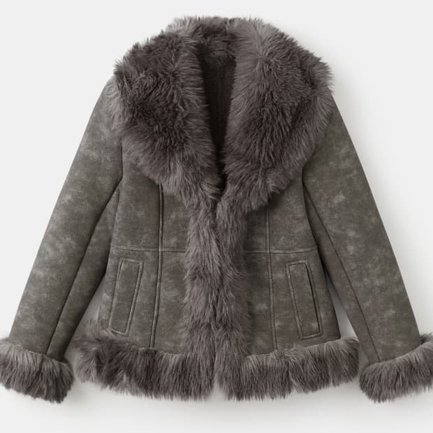 Mango Fur trim shearing jacket
