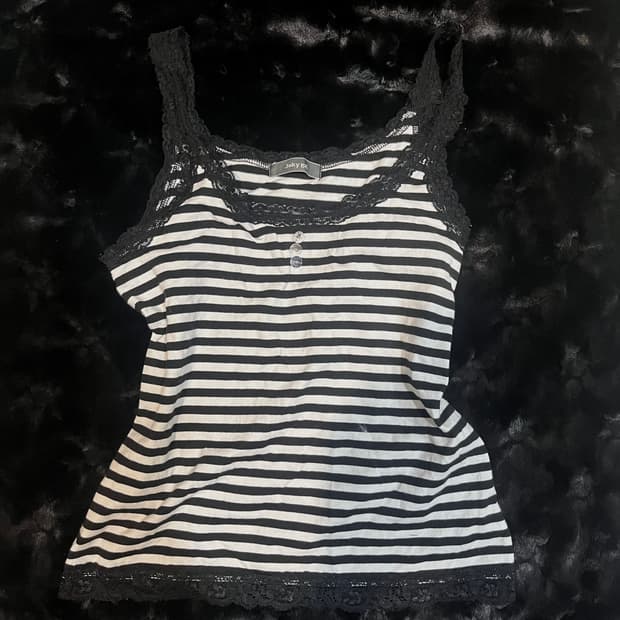 Joky gal 펑크 스트라이프 레이스 나시 y2k 갸루