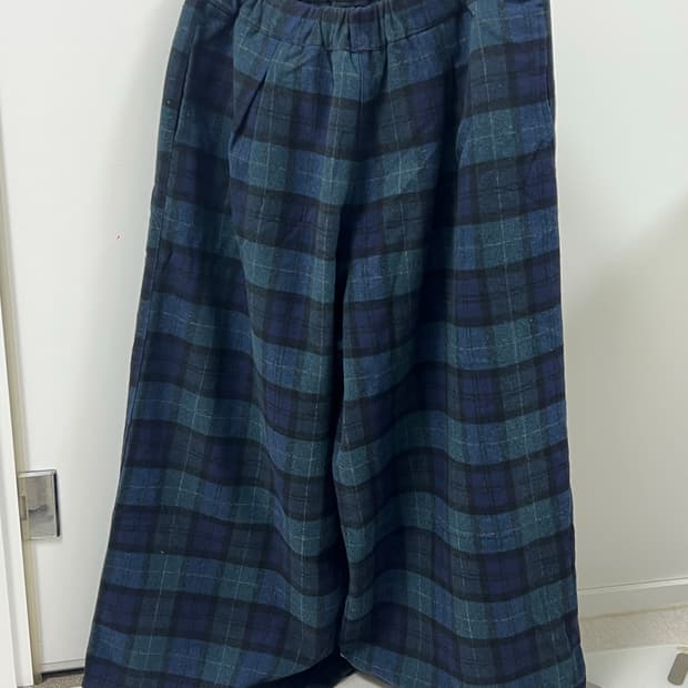 빈티지 체크 모직 와이드팬츠