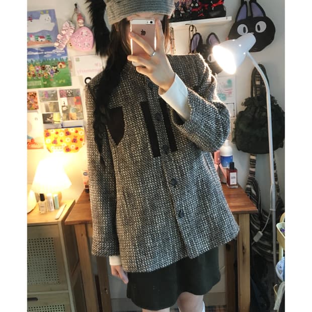 VINTAGE TWEED STAND JACKET BROWN