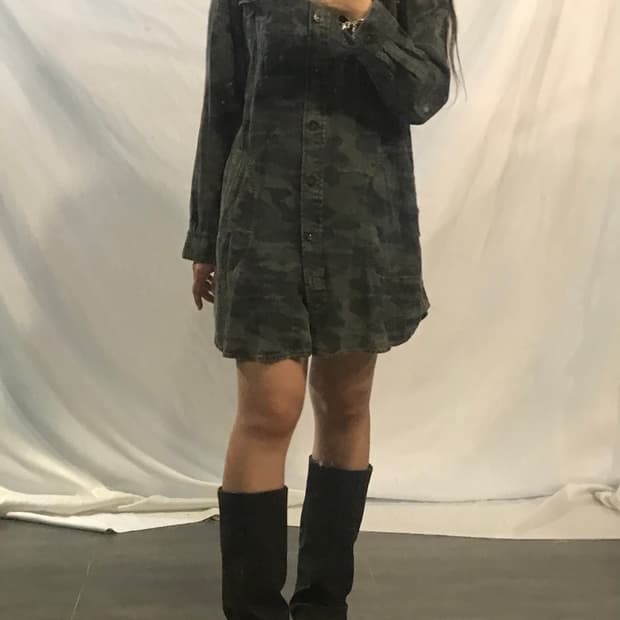 camo denim shirt dress