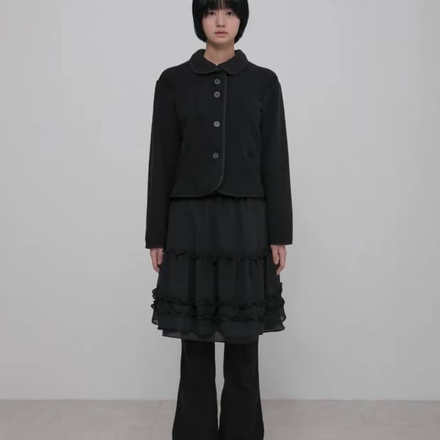 플레어업 레이어드 러플 스커트 팬츠 블랙 