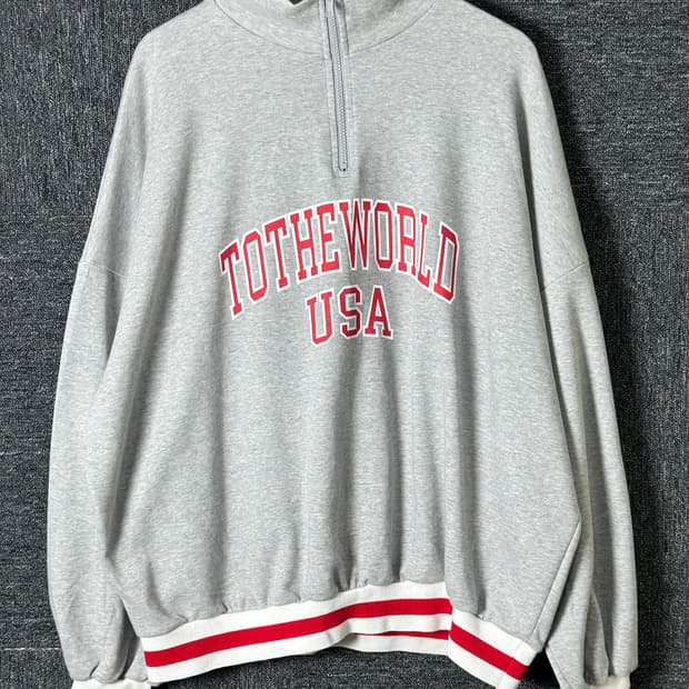 미라니 반집업 맨투맨 그레이 "TOTHEWORLD USA" 프린팅