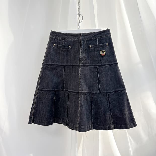 Sonia Rykiel 스퀘어 패치워크 A라인 데님 스커트