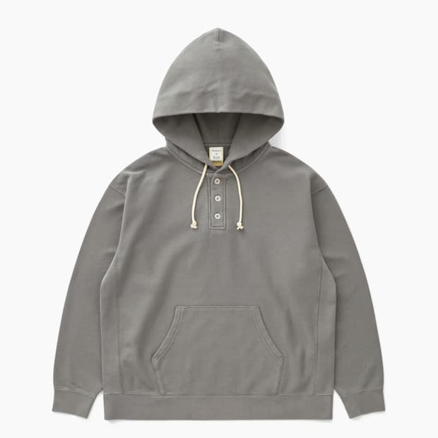 카키스 하프 버튼 후드티