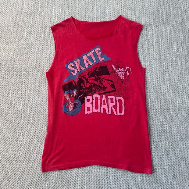 90s 빈티지 싱글 스케이트 보드 데몬 컷오프 슬리브리스 