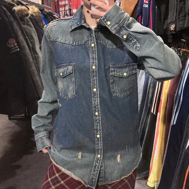 [IM]vtg 진청 펄 버튼 데님 자켓