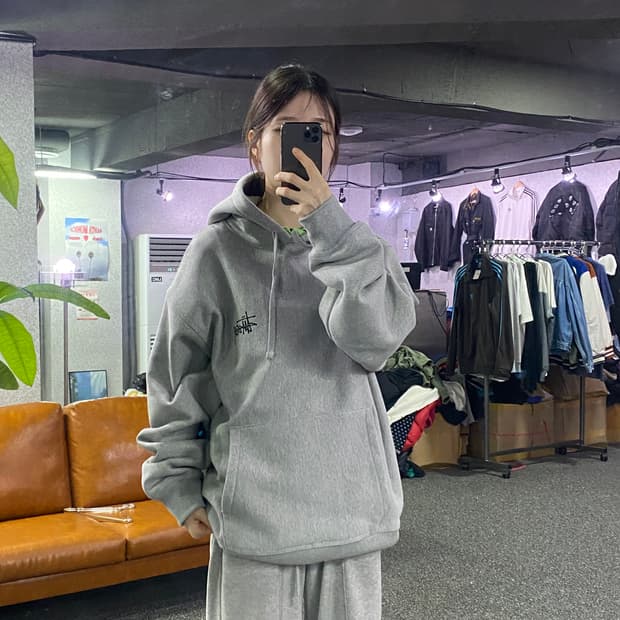 스투시 빅로고 그레이 후드티 B2006