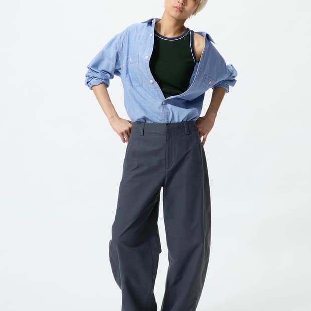 유니클로 여성 저지 배럴 레그 팬츠 S 다크 그레이 