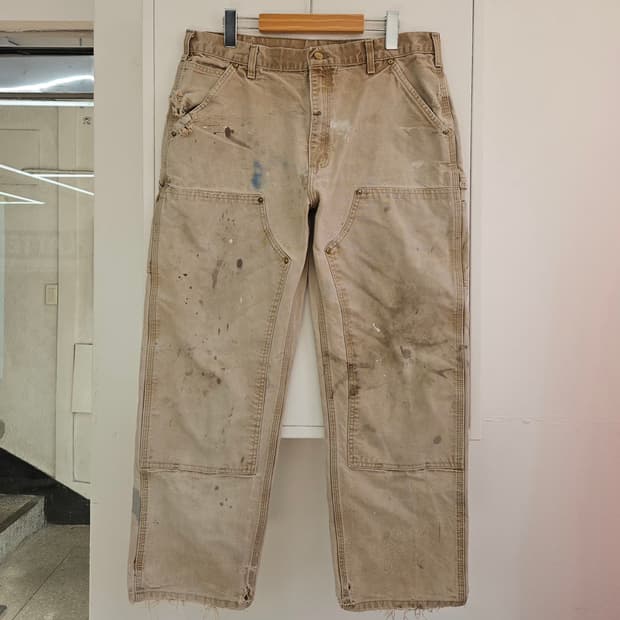 칼하트 하드페이딩 디스트레스드 더블니 워크팬츠  36X30 