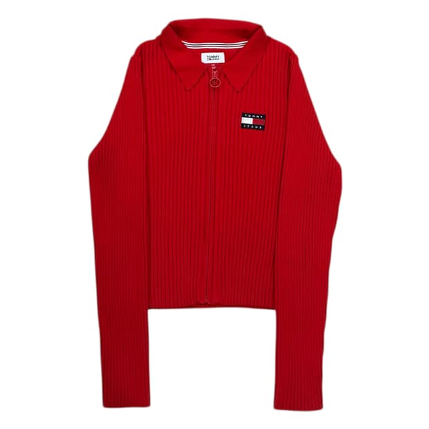 타미진스 골지 카라 니트 집업 가디건 레드 L