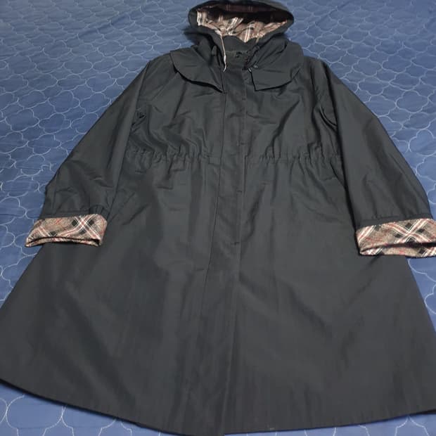 (빈티지) 오스본 나일론 스포티 허리스트링 트렌치 후드코트 블랙 (F)