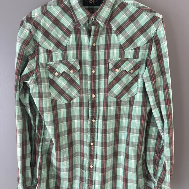 RRL 더블알엘 민트 플래드 웨스턴 셔츠 (M)