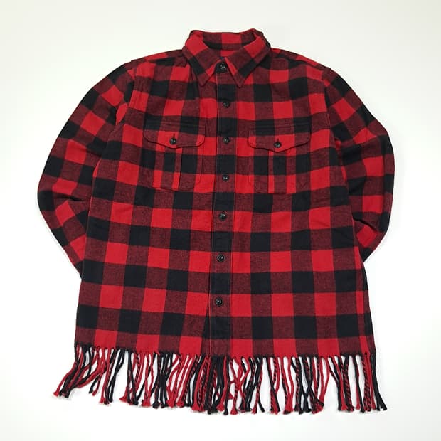 CL064 XS 폴로 랄프로렌 버팔로 체크 & 프린지 헴 웨스턴 플란넬
