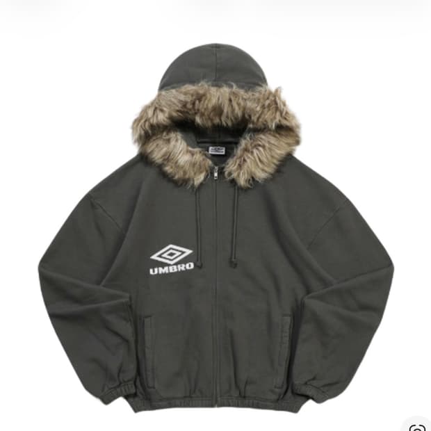 [새상품 XL]엄브로 x 슬램잼 퍼 마스크 후드 집업 다크 그레이