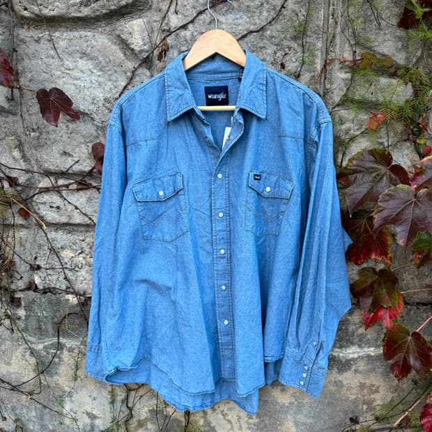 랭글러 빈티지 데님 샴브레이 웨스턴 셔츠 빅사이즈