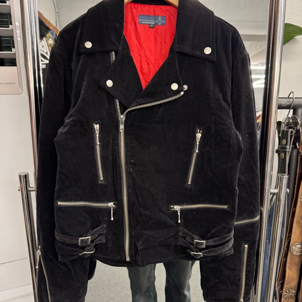 SUGGESTION 빈티지 벨벳 라이더 가죽자켓