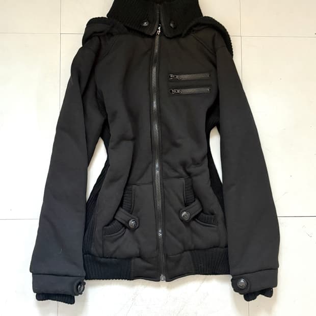 • Black High-Neck Hooded Zip-Up