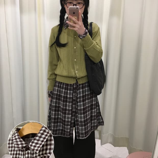 양면 셔츠원피스 + 가디건 세트