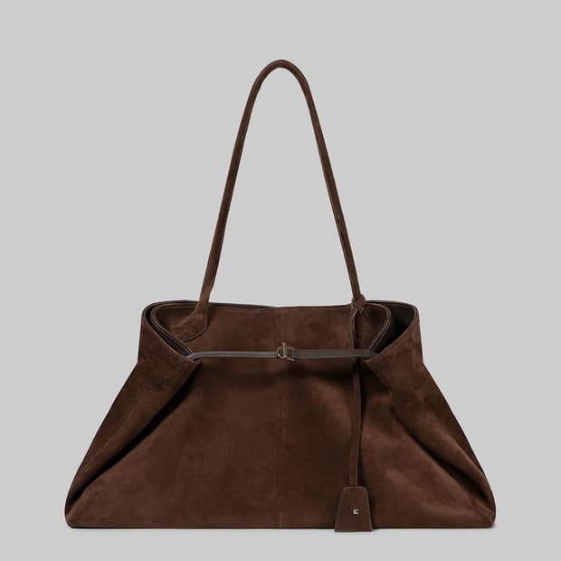 로우클래식 스웨이드 리얼레더 빅숄더백 브라운