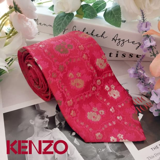 겐조 실크 진핑크 플라워 자카드 넥타이 9cm A+등급 K1358
