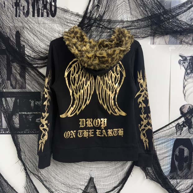 00s punk wing printing hood zip up
