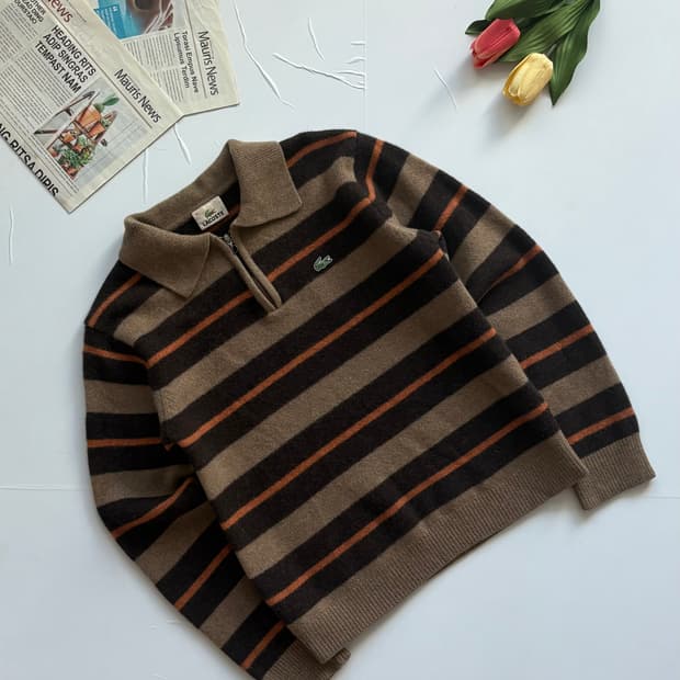 Lacoste 라코스테 스트라이프 하프 니트