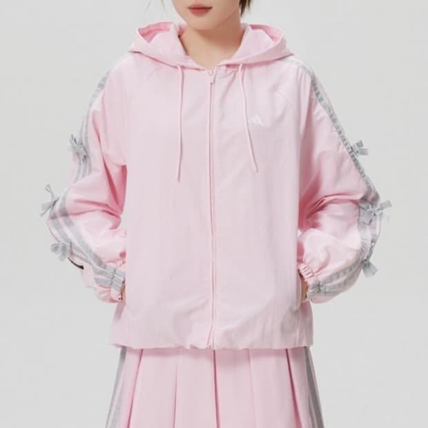 아디다스 kr7603 XS 점퍼 집업 핑크 리본 잠바 바람막이 후드