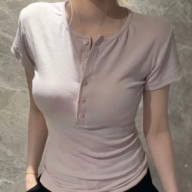 슬림 반팔 단추티 [여리여리 끝판왕][개말라핏]