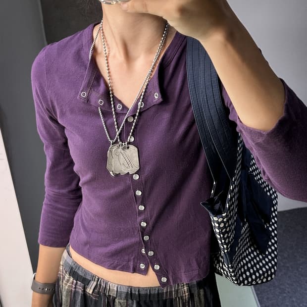 agnes B purple snap buttons cardigan